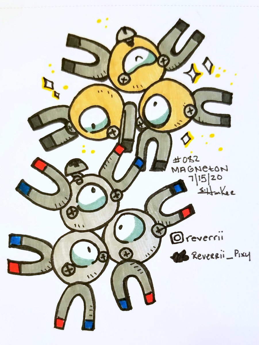 Reverrii_Pixy's tweet photo. Jumping ahead a bit to my FAVORITE pokemon (and shiny!) #082 #Magneton !!
Some different photo layouts too.
#DrawEveryPokemon
#Pokemon β’ #PokemonArt β’ #TraditionalArt β’ #Drawing https://t.co/HQlUVwcg4v