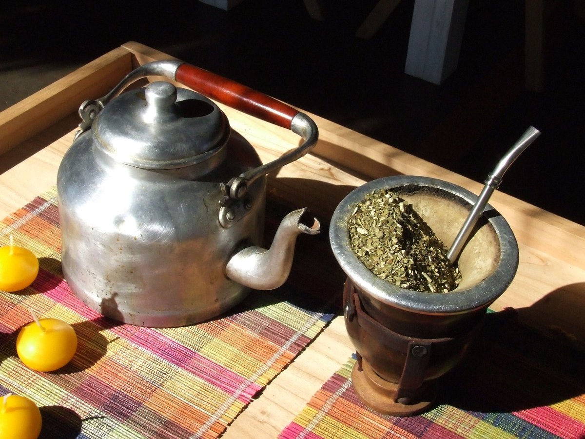 we have this thing called mate (do not pronounce it like english word mate) which you can say its a tea of sorts, but everyone shares it. its common in every house, parks and beaches