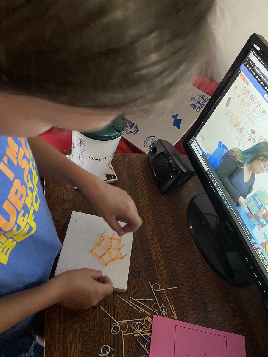 mathynerd's tweet photo. Today our library did a #mathart session. We had so much fun making patterns using styrofoam, toothpicks, and loom bands! #iteachmath #mtbos https://t.co/ozv0ud7pg8