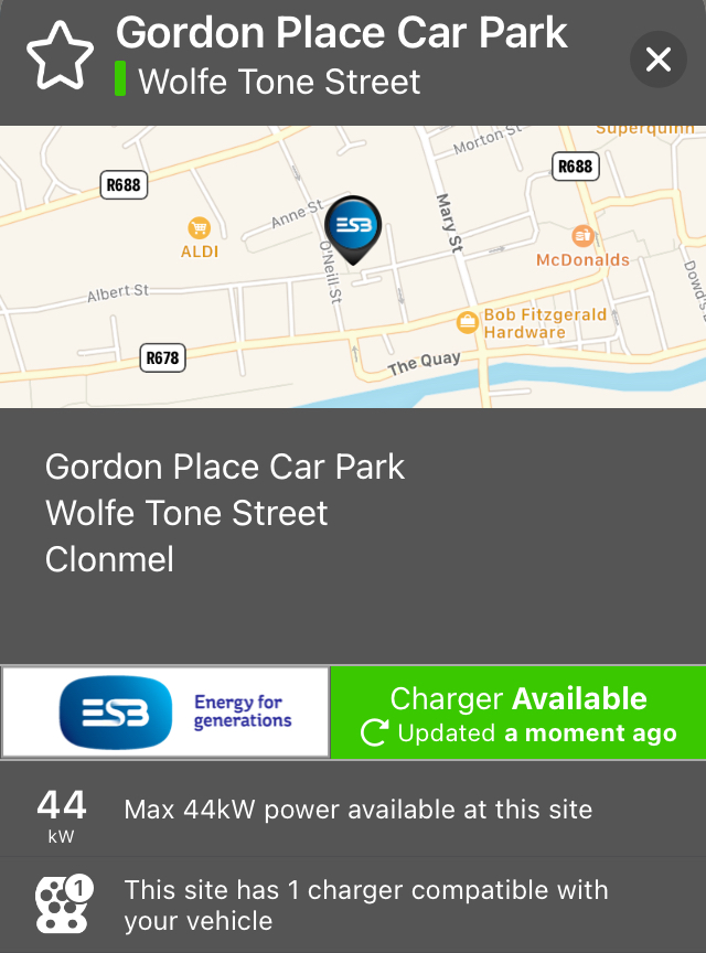 WattsUpIreland's tweet photo. Two new ESB #ElectricVehicle rapid chargers go live!
⚡️ Gordon Place Car Park, Clonmel
⚡️ Bolton Street Car Park, Waterford
#ESBecars https://t.co/GlsL0cYQ47