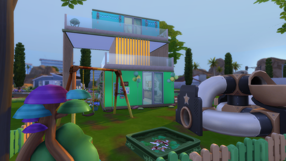 Catharina_Sims's tweet photo. IT'S HECTIC IN OASIS SPRINGS! Everyone needs to get ready for the annual festival and nobody has time to look after the kids! Fortunately there's a small daycare in town, it even lights up at night so everyone can find it. #daycare #lanasshell #showusyourbuilds @lanasimming https://t.co/q3JZbDgDBD