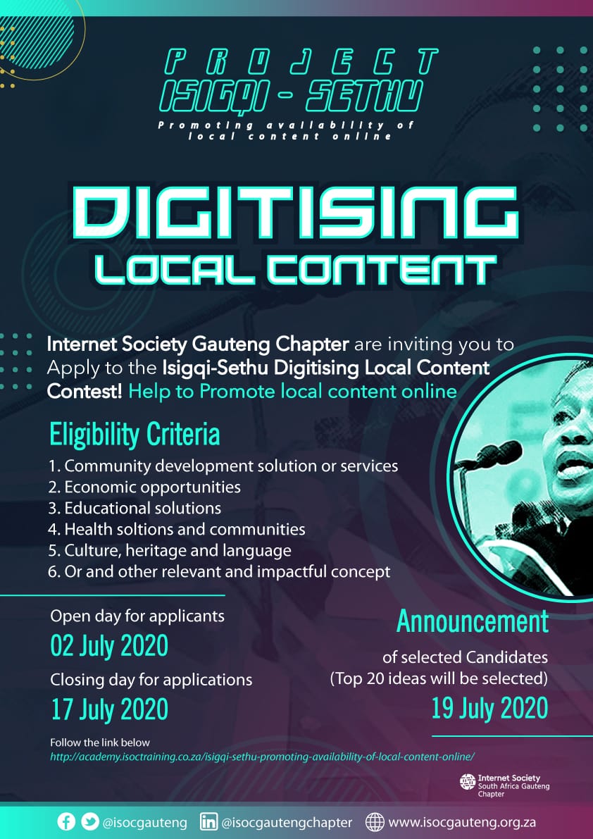 Please apply immediately, the closing date is tomorrow, 17 July 2020 at 6pm, use the link of the poster or just follow this one and make sure you provide all the required information: academy.isoctraining.co.za/isigqi-sethu-p…