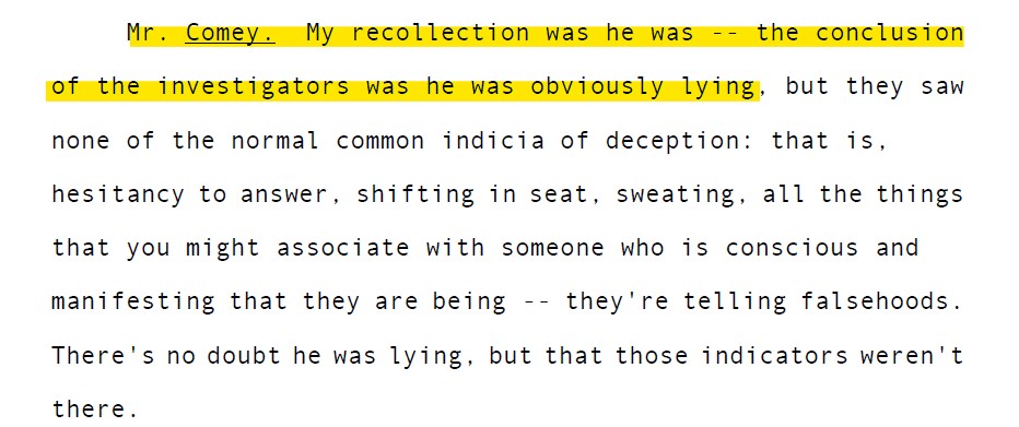 Comey was asked twice on whether Gen. Flynn lied in mid and late 2017. We know now that Gen. Flynn did NOT lie and he didn't talk about sanctions