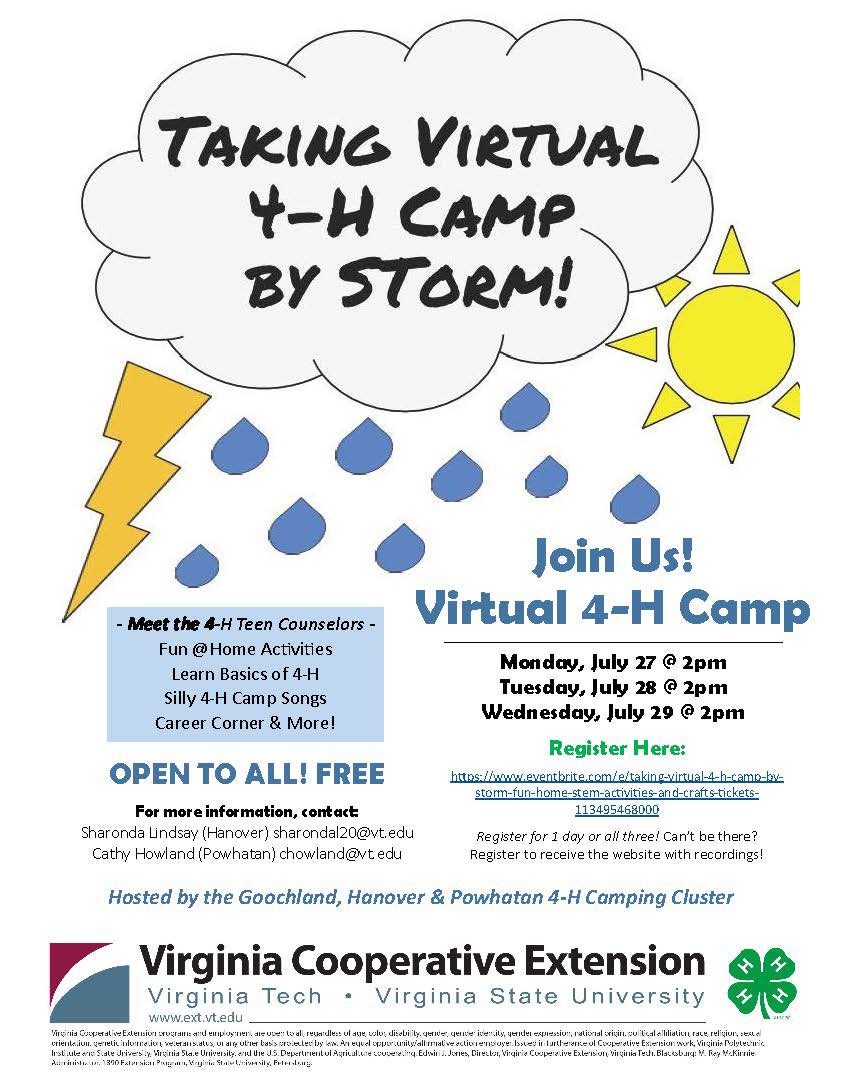 Powhatan4H's tweet photo. Virtual 4-H Camp! Open to all - Free! Register Here: https://t.co/wPBP9gcYJX https://t.co/uAoq7TGLYZ