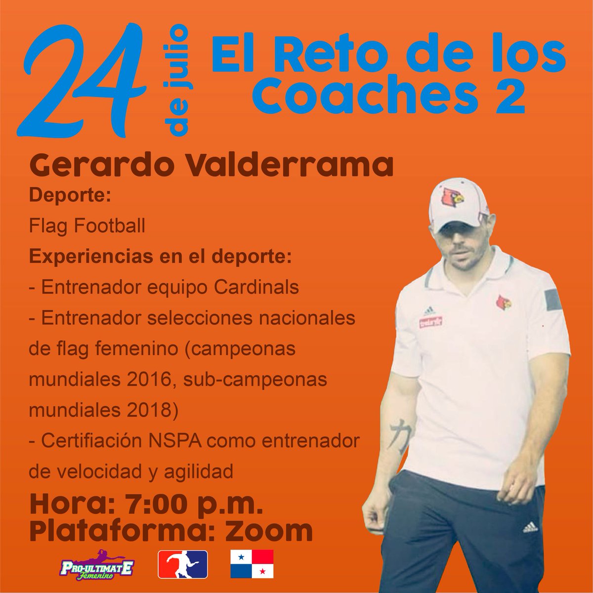 UltimateFemPty's tweet photo. "El Reto de los Coaches - Parte 2" Panelista #2 : Gerardo Valderrama, Ex-jugador de los @outlawzflagfootball y actual Coach Defensivo de las @cardinalsflag.

#Ultimate: el deporte que nos une - Versión #Femenina" https://t.co/DdeVAZCc6k