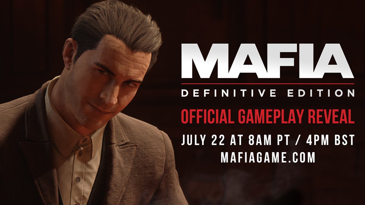 mafiagame's tweet photo. Mark your calendars! Mafia: Definitive Edition’s Official Gameplay Reveal is Wednesday, July 22 at 8am PT / 4pm BST at https://t.co/I2ztjX6whp. https://t.co/ZCYMxTt7qE