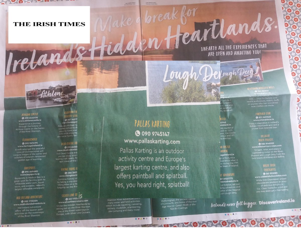 Pallaskarting's tweet photo. #PallasKarting #PallasPaintball #Splatball are so delighted to be included in the @IrishTimes piece on #makeabreakforit in @HeartlandsIRL today.
So much to do on #staycation #Ireland, so why not @discoverlderg and #makeabreakforthelake and Visit Portumna.
So much to do, join us https://t.co/MdRmjiBYXS