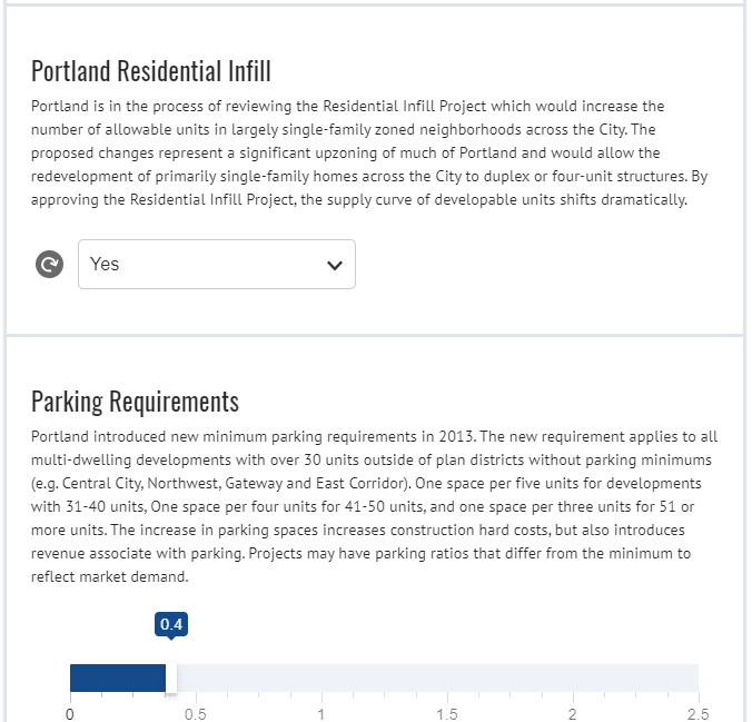 Up4Growth's tweet photo. The Portland HPAC includes various policy and regulatory inputs and allows its users to explore how these policies impact the supply of housing citywide and the rent level required to justify the cost of a new unit of housing. #HPACPDX https://t.co/9sMYb7TEQy