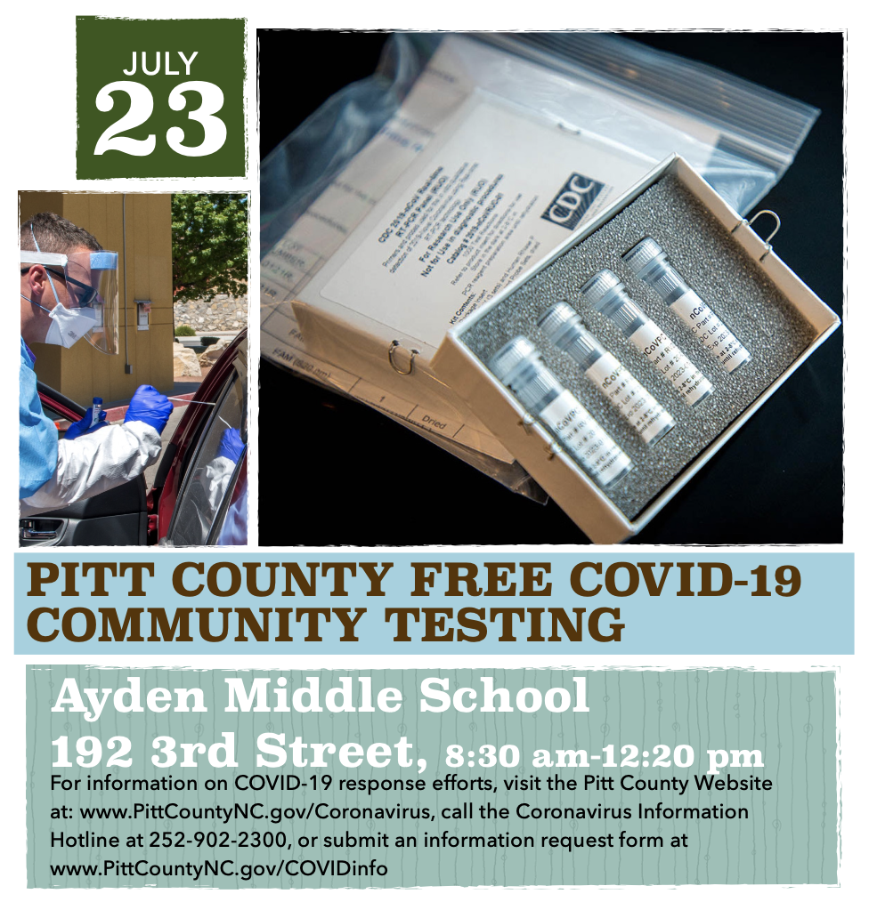 Testing is complete for this week. Pitt County will be back next week.