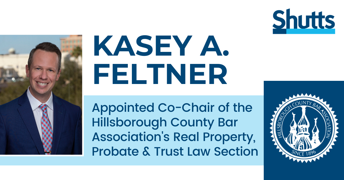 ShuttsBowen's tweet photo. #Tampa attorney Kasey Feltner was recently appointed Co-Chair of the @HCBATampaBay's Real Property, Probate &amp; Trust Law Section. #RPPTL

https://t.co/ppmvaRy8Co https://t.co/baxof73Doy