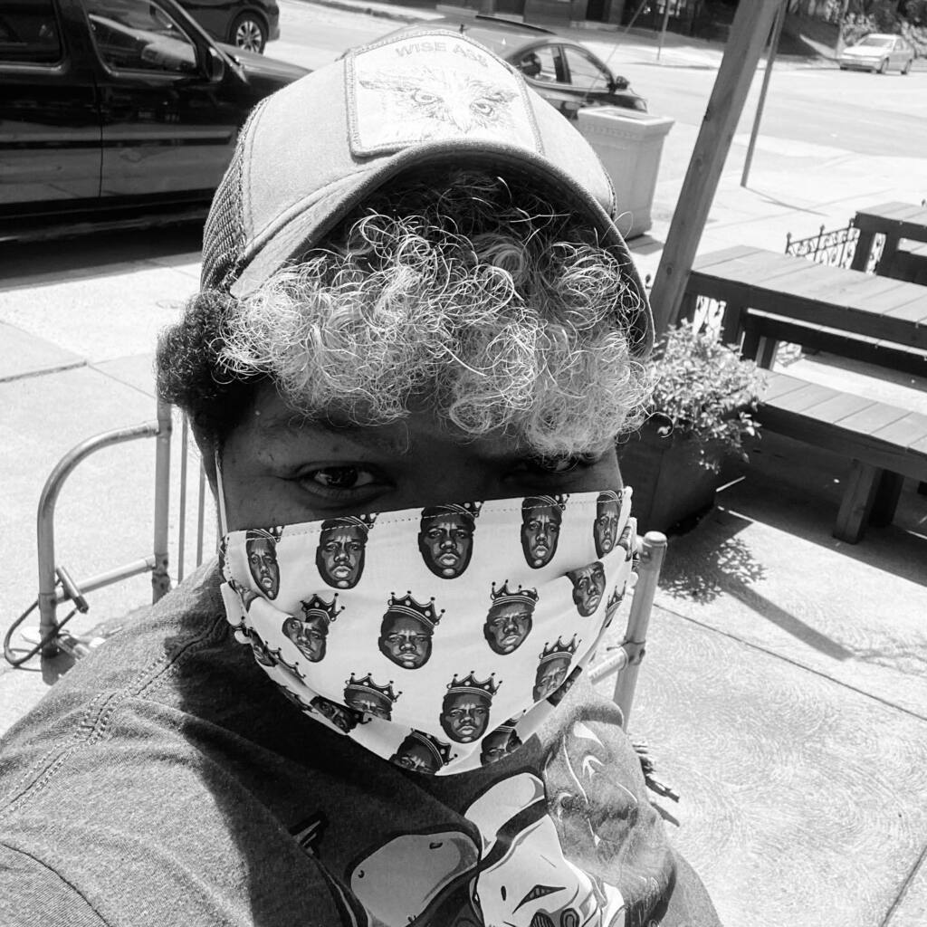 Raquita's tweet photo. Biggie mask by #pinknovember https://t.co/6wkOJmTSGP
