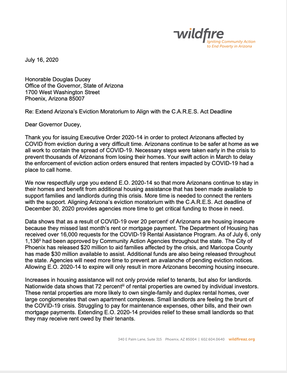 TucsonRomero's tweet image. In order to protect #Tucsonans affected by #COVID19 from eviction, I am asking Governor Ducey to extend the eviction moratorium until December 30 to align with the CARES Act deadline.

Additional funds are needed to prevent evictions and assist renters.