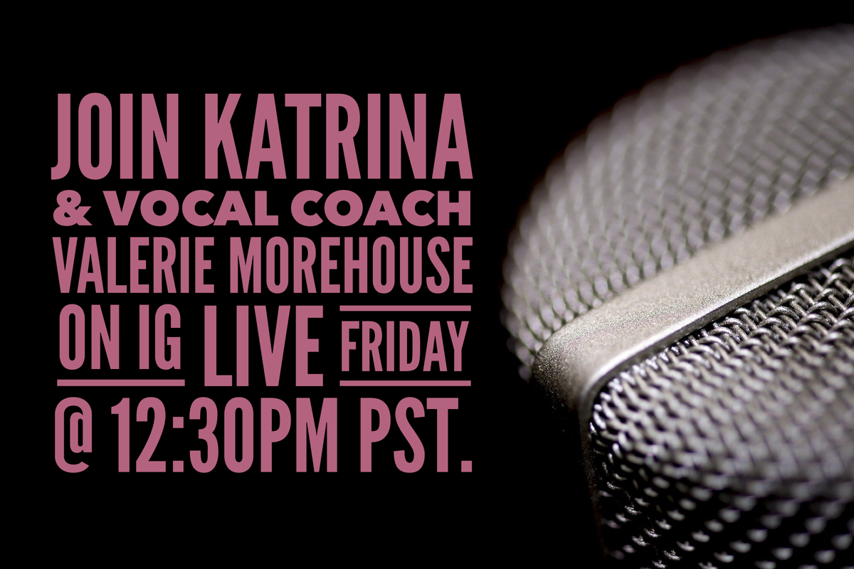 KatrinaMusic's tweet image. Join @KatrinaMusic &amp;amp; Vocal Coach @Val_Morehouse via @instagram Live [FRIDAY] at 12:30pmPST.  [Watch] bit.ly/35eaVNK #Singer #VocalLesson #Instagram