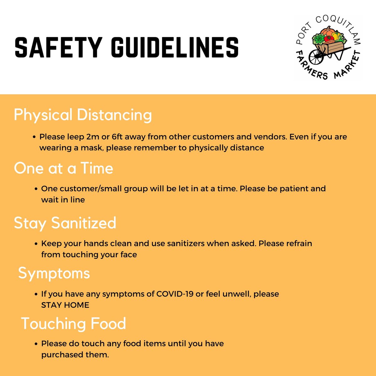 PocoFarmersMkt's tweet photo. While shopping at the market today, please follow these safety guidelines. These will help keep you, other customers and vendors safe at the market. https://t.co/jgQkAXYULi