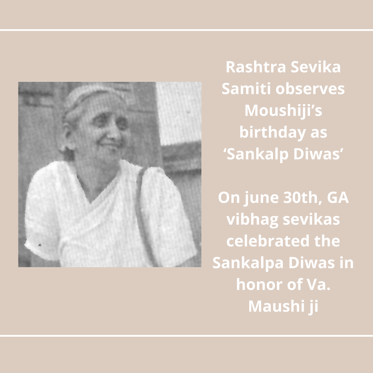 HSSUSAGeorgia's tweet photo. Smt Laxmibai Kelkar expanded the works of RSS to include women creating the World's largest women's organization in 1936. According to her women had the duty to pass these values to future generations. https://t.co/8OU6WcL0C4