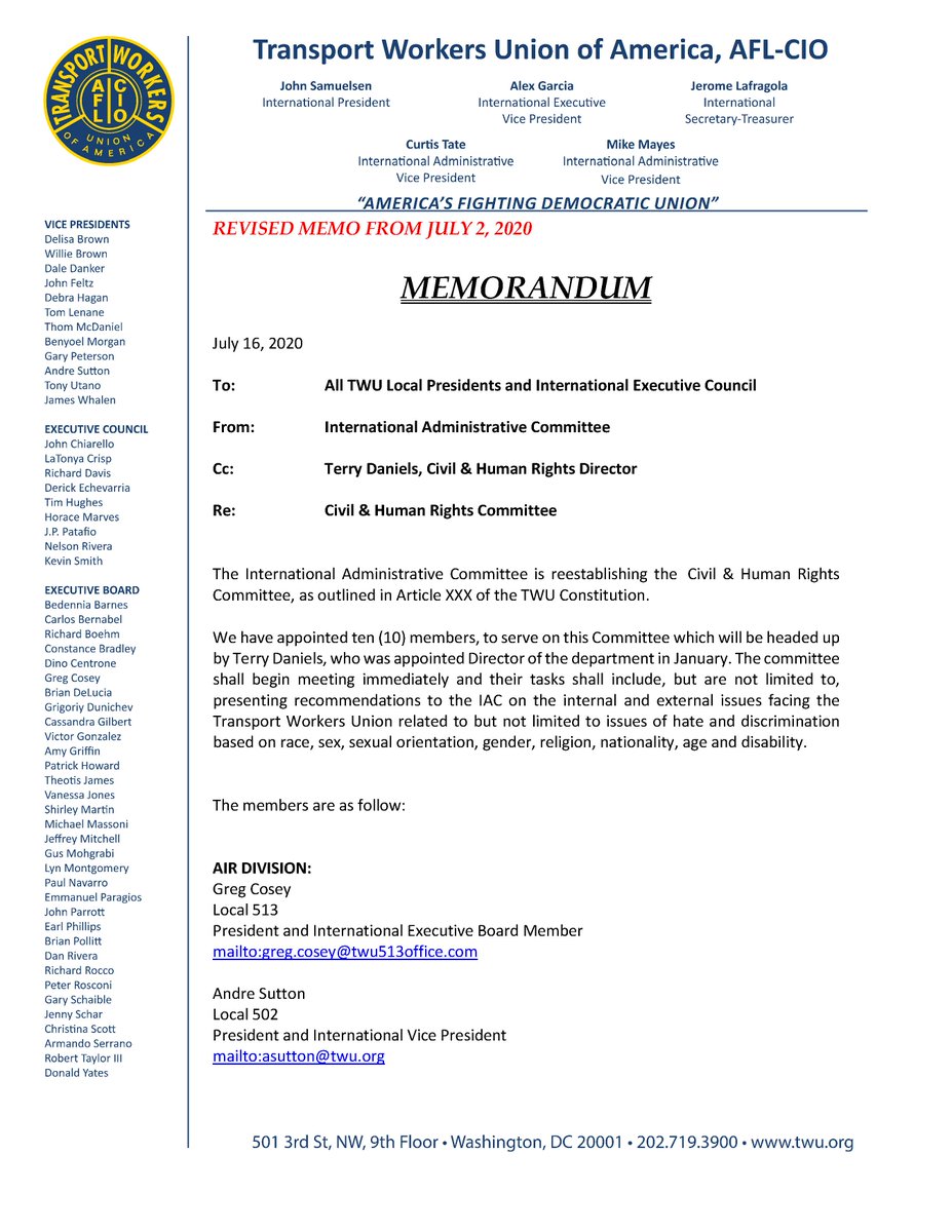 ThomMc's tweet image. I am honored to be appointed to the TWU International Civil &amp;amp; Human Rights Committee. TWU has always been a true leader in the Civil Rights Movement. I am proud to work with this diverse and progressive group of Leaders to continue the fight for equality for all. #transportworker