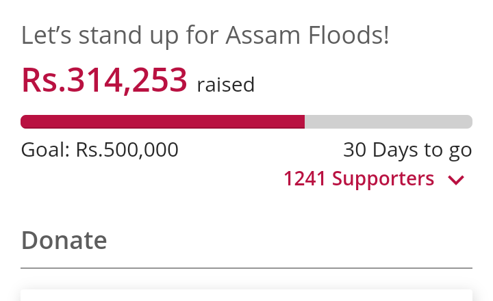 In less than 24 hours, completed our second goal of 3Lac Rs.Here we set our new goal of 5Lac Rs. If you yet haven't made your part of donation, feel free to do it. Keep sharing. #AssamFloods  #ProtectAssam #AssamNeedsUs @bangtan__india  @BangtanINDIA