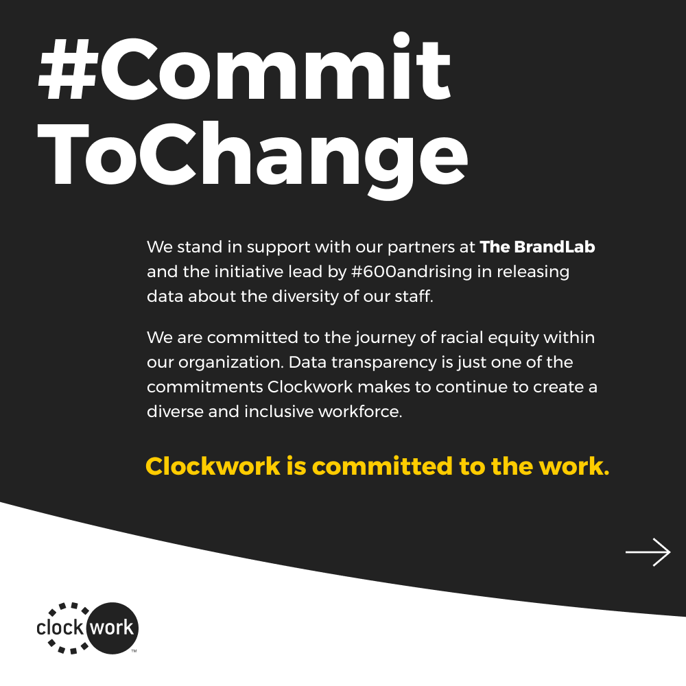 Clockwork_Tweet's tweet photo. We stand with our partners @thebrandlab in our commitment to helping change the face and voice of the industry. (1/6) https://t.co/nRar1gvvY0