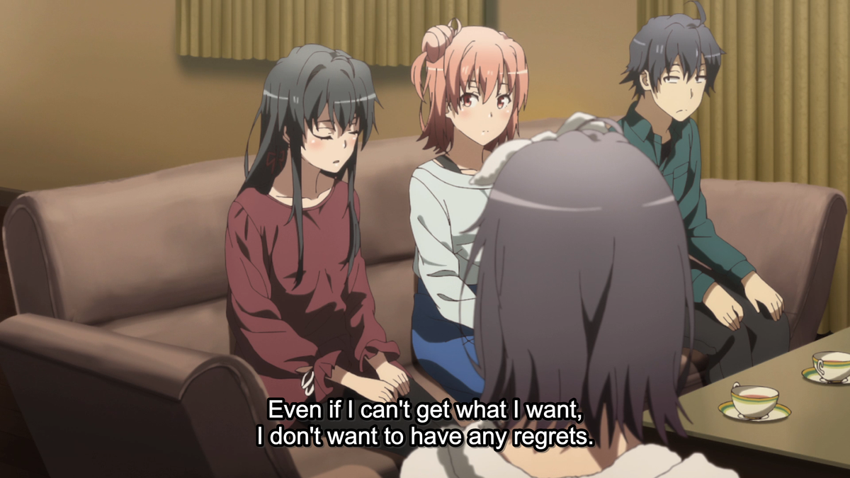 Interestingly enough, I feel like the words stated by Yukino in this latest episode of S3, can be applied to the situation at the end of S2. I believe Yui had little faith in her chances of success, but still wanted to try so she wouldn't leave behind any regrets.