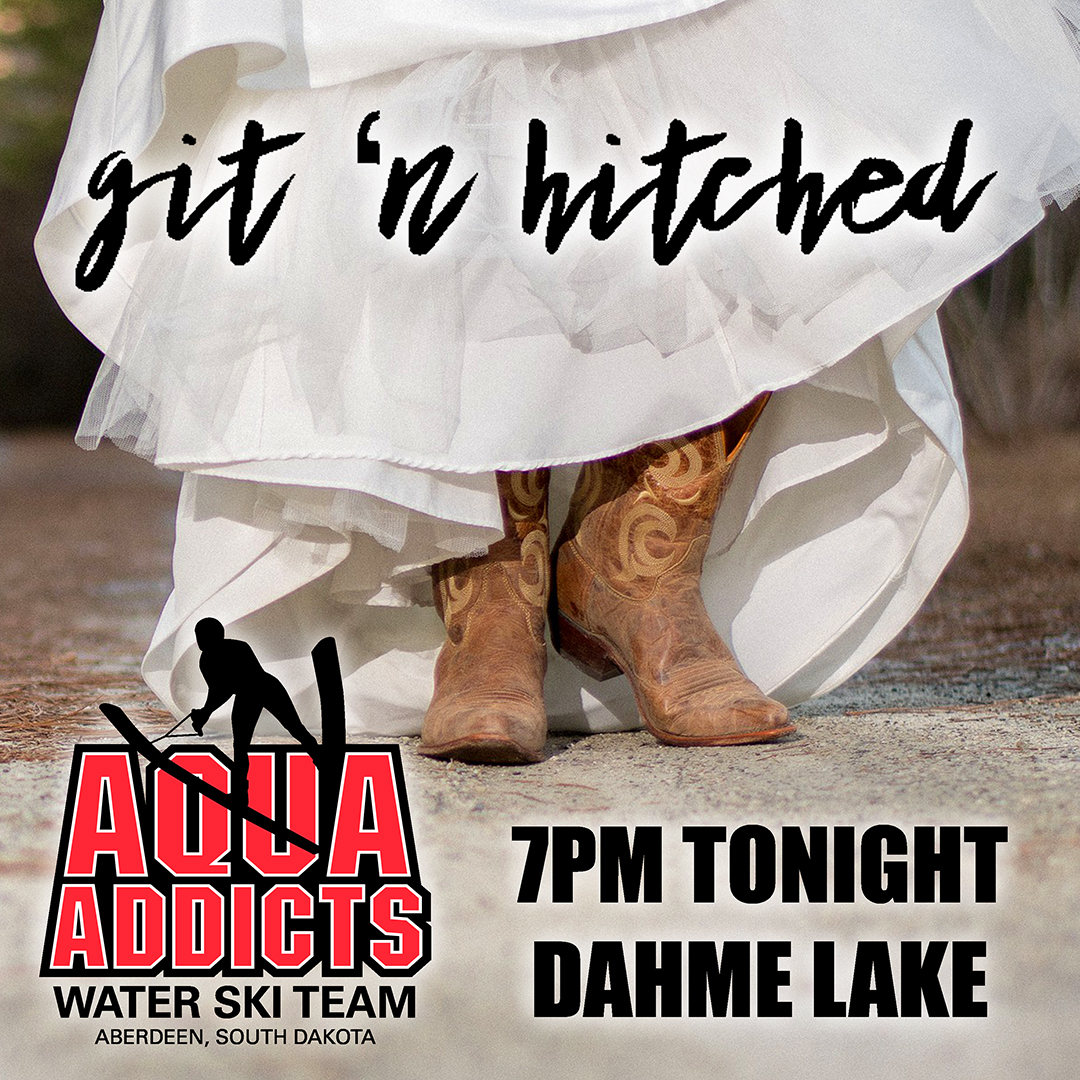 VisitAberdeenSD's tweet photo. SHOW TONIGHT!
7pm at Dahme Lake
The Aberdeen Aqua Addicts Water Ski Team present an all-new theme this summer…“Git ‘n Hitched” – A hilarious wedding adventure.
#AquaAddicts #waterskishow #VisitAberdeenSD #livelocal57401 #familyfun #HifromSD https://t.co/tdSJ9Mhzft