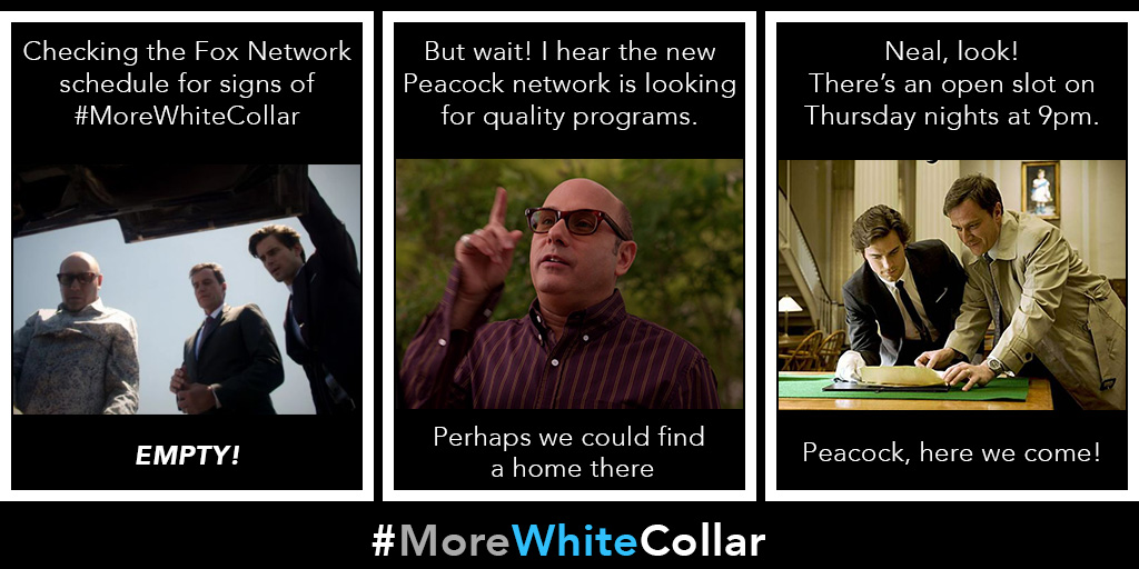 bydesign_lisa's tweet photo. If you're not on board @Fox21TVStudios @USA_Network then please step out of the way. @peacockTV - snag this gem as the cherry on top of your new line up. #MoreWhiteCollar will really class up your grid. Time to #BringBackWhiteCollar https://t.co/4I18iEJ6Yg
