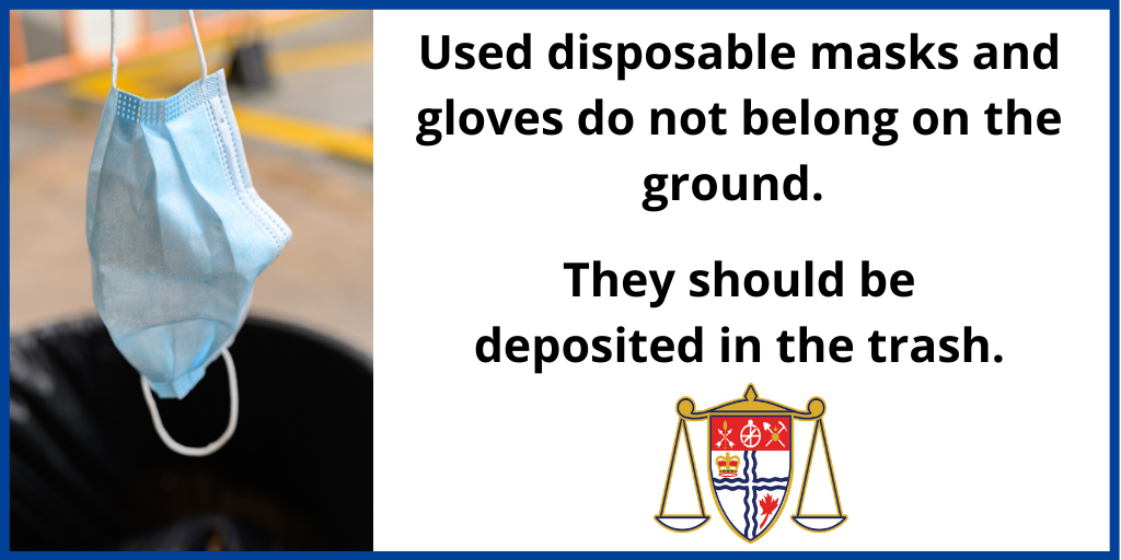 OttawaBylaw's tweet photo. We are seeing an increase in disposable gloves and masks discarded on the ground in public, especially in grocery store parking lots. Help keep #OttCity clean and green. https://t.co/0PEaI1FVjH