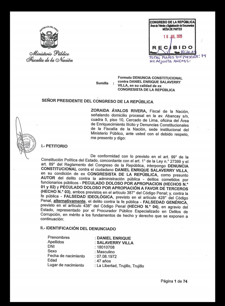 jesusverdeL's tweet photo. La fiscal de la nación acaba de presentar una denuncia contra @dsalaverryv por falsedad ideológica https://t.co/7WDxhrr2JB