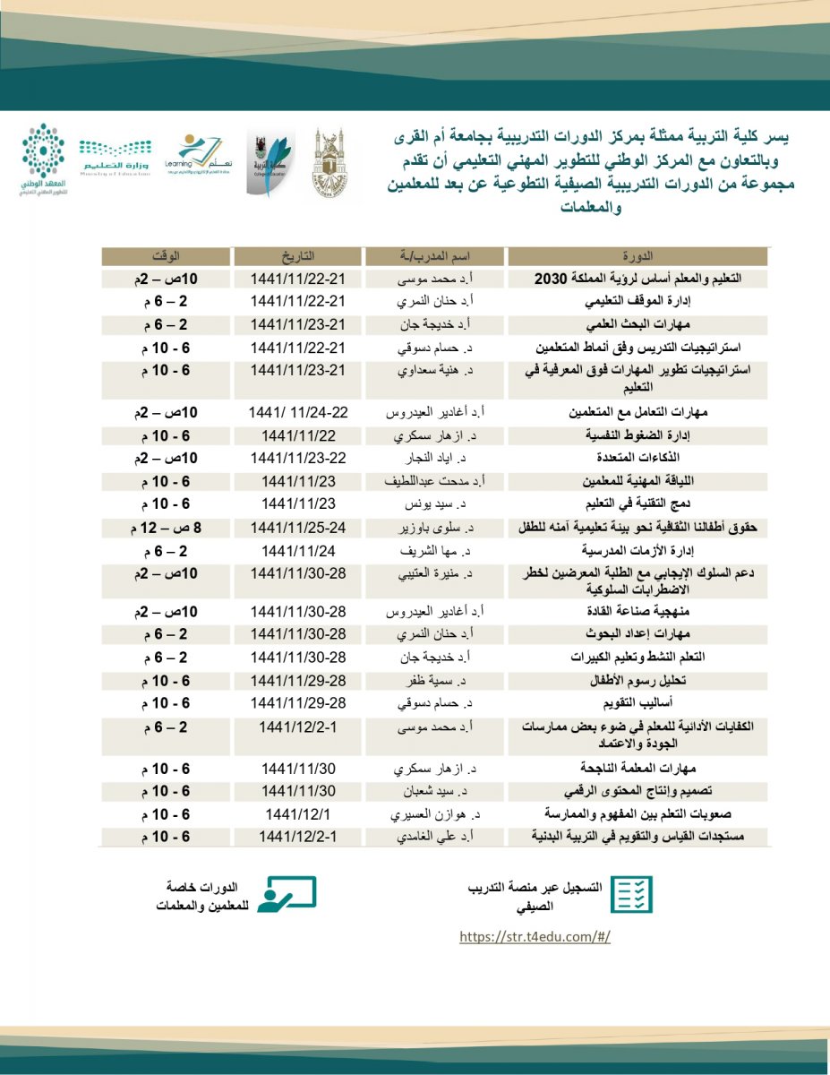 edu_uqu's tweet photo. يسر #كلية_التربية ممثلة بمركز الدورات التدريبية بجامعة أم القرى وبالتعاون مع المركز الوطني للتطوير المهني التعليمي أن تقدم مجموعة من الدورات التدريبية الصيفية التطوعية عن بعد للمعلمين والمعلمات . https://t.co/G4Cq7sZ6Vu