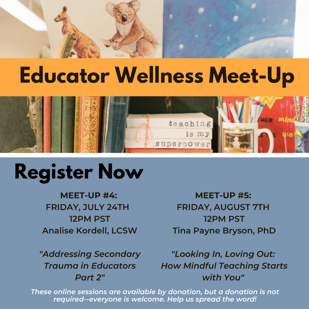 tinabryson's tweet photo. Calling all educators. Join the Center for Connection online for our fourth and fifth online educator meet-ups. To learn more and sign up, click the link below:
https://t.co/qSJQYlzeTh
#educators #onlinesupport #trauma #psychology #supportforeducators #allarewelcome https://t.co/uZoW754frq