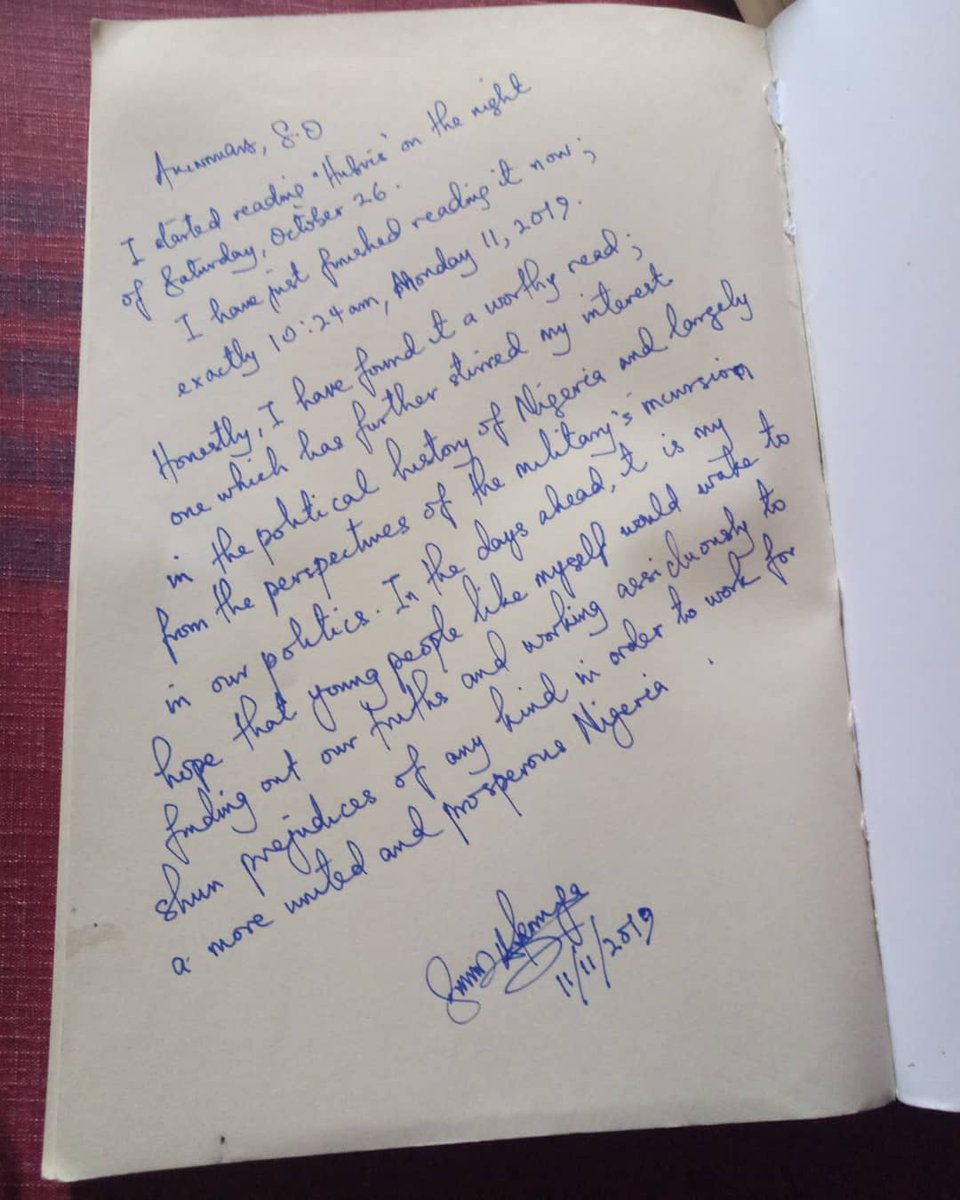 SamuelAkinnuga's tweet photo. Remembering my first notes on 'Hubris'. Writing notes like this in longhand is the way I express my first thoughts on a book, mostly memoirs, biographies and political history, the moment I finished reading.
_
Hubris was one of my Top 10 #Booksof2019.
#memories #thoughts #notes https://t.co/sDu4sB00kj
