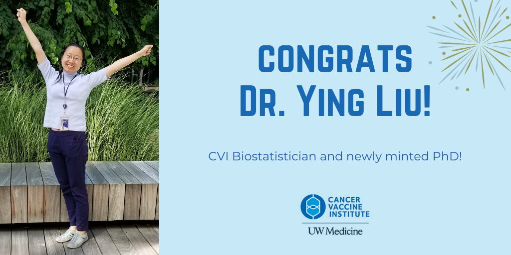 UWCancerVaccine's tweet photo. We're so excited to announce that the CVI's Ying Liu successfully defended her PhD in Epidemiology (
@Vanderbilt ) today! Dr. Liu joined the CVI this past spring as our biostatistician! We're so happy to have her on our team! @DrNDisis @UWMedicine #womeninscience https://t.co/zFN3IcY4ea