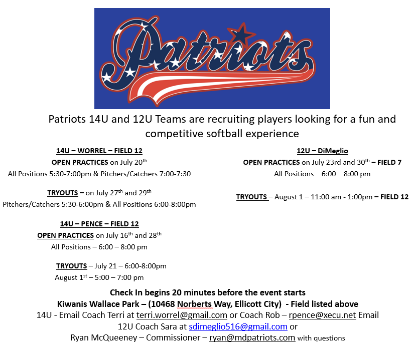 HCYPPatriots's tweet photo. Maryland Patriots 12U and 14U Tryouts https://t.co/cMsXsQKm5r