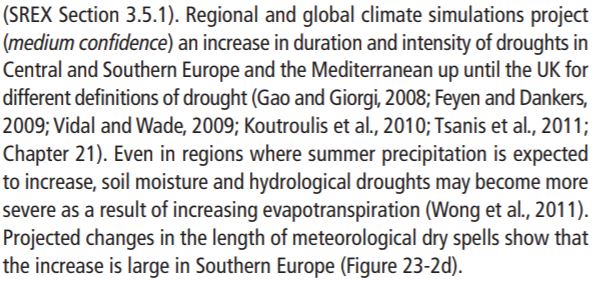 *Augmentation des sécheressesLa perturbation du cycle de l’eau (possible manque de pluie) et l’augmentation de l’évaporation en raison de fortes chaleurs favorisent les sécheresses.Source : GIEC, AR5, WG2