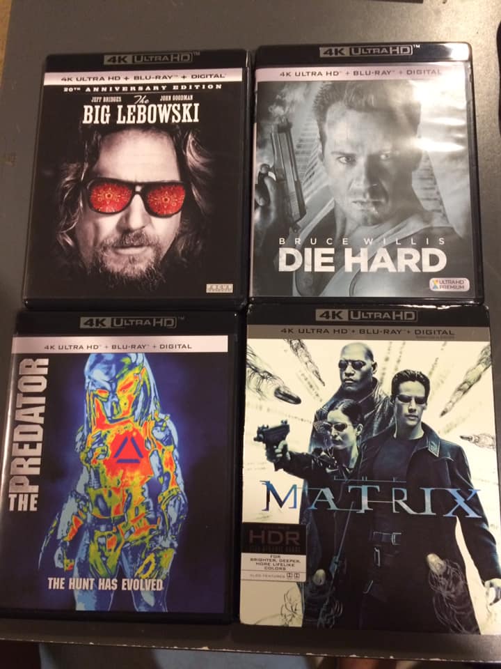 Guyver_Spawn's tweet photo. Stuff that I got at Best Buy during their movie sale. #TheBigLebowski #DieHard #TheMatrix #ThePredator #Predator4 #4KUHD https://t.co/oeh88HUs9W