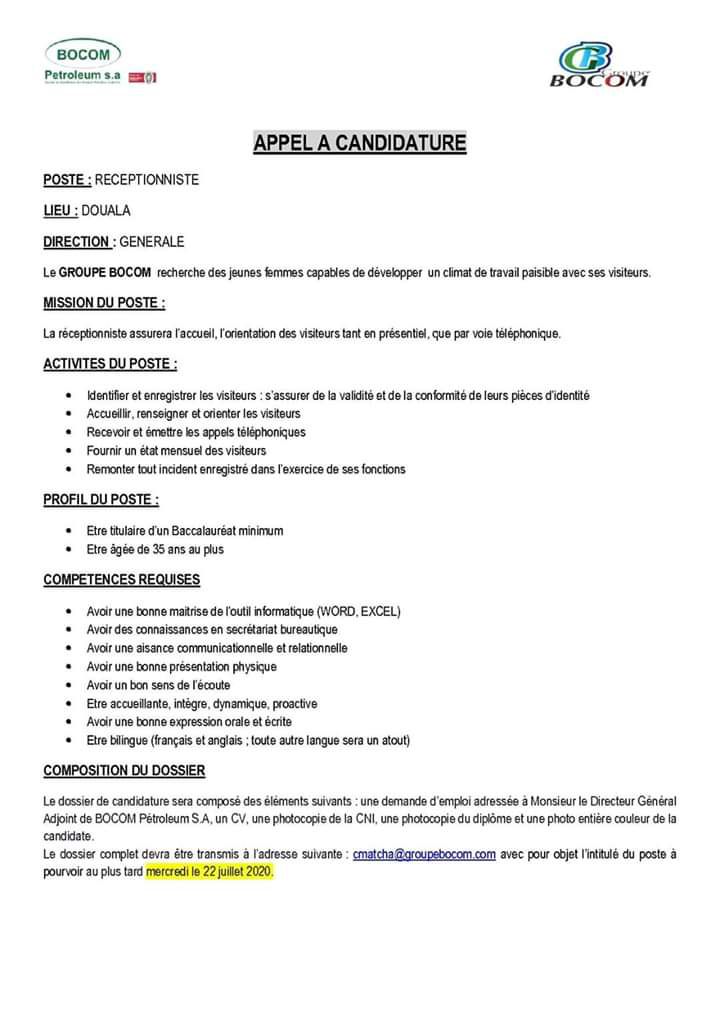 jkapwa's tweet photo. #237JobAlert
BOCOM
#RECEPTIONNISTE https://t.co/0zU7gXCoGm