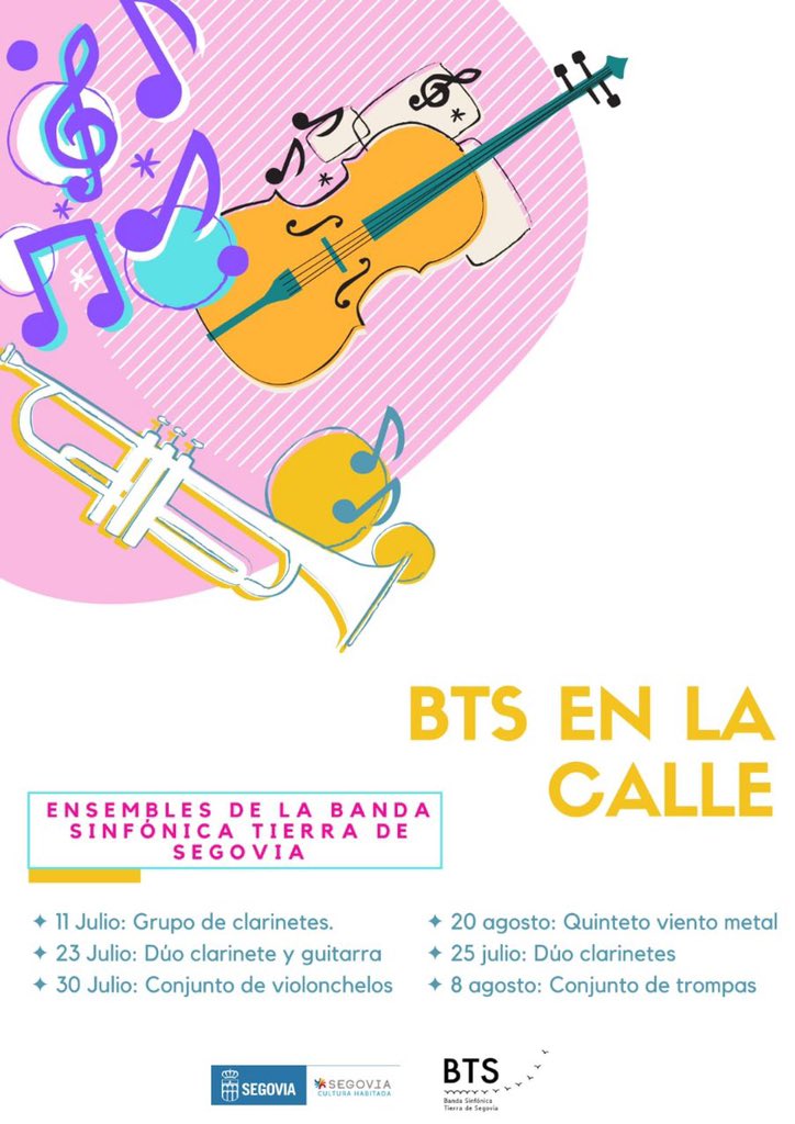 BandaTierradeSg's tweet photo. Aquí os dejamos el cartel con las actuaciones que realizarán nuestros ensembles durante este verano por las calles de Segovia. ¡Volvemos con música! https://t.co/VyGjb4YkKG