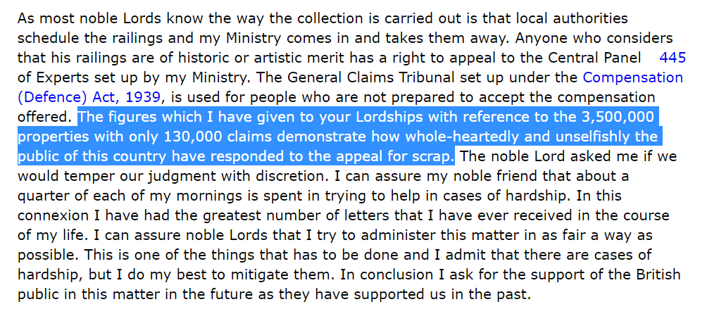 people were I believe entitled to compensation, but the Hansard entry suggests only a very small percentage claimed it