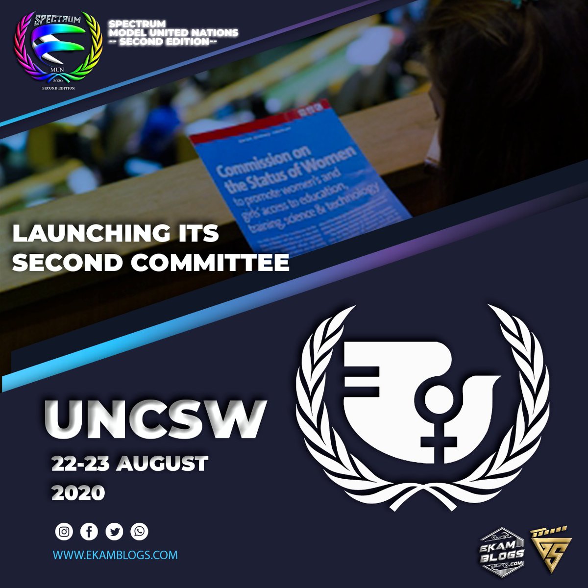 MunSpectrum's tweet image. Releasing the four committees which are going to be stimulated at SPECTRUM ONLINE MODEL UNITED NATIONS 2.0.
1. United Nations General Assembly
2. United Nations Commission On The Status Of Women
3. United Nations Human Right Council
4. All India Political Parties Meet