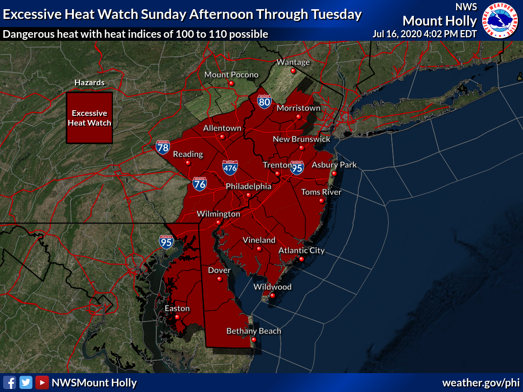 An Excessive Heat Watch has been issued for much of the area for Sunday ...