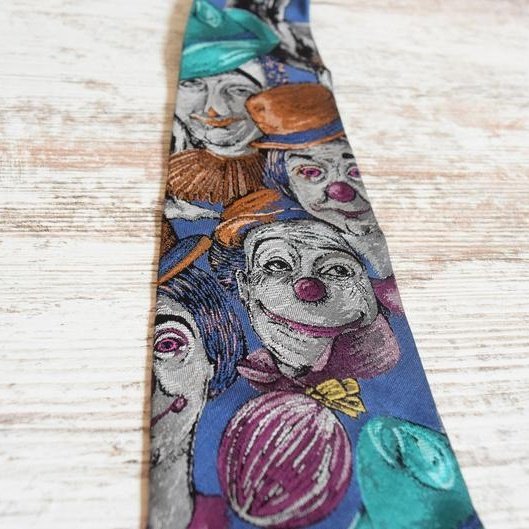 elias' novelty tie of the thursday is this hundred percent silk circus clown necktie! it is not my job to pass judgement