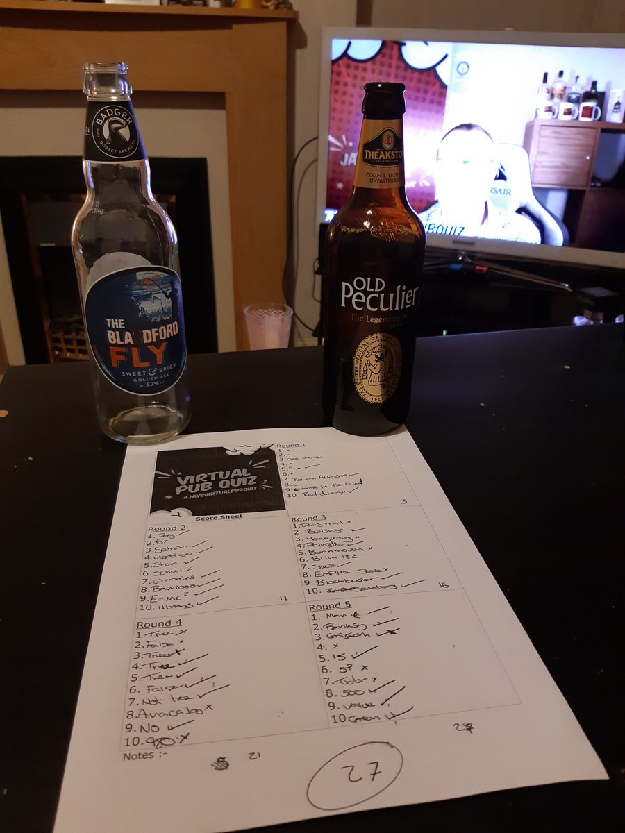 27/50 penultimate worst week, but great quiz #jaysvirtualpubquiz