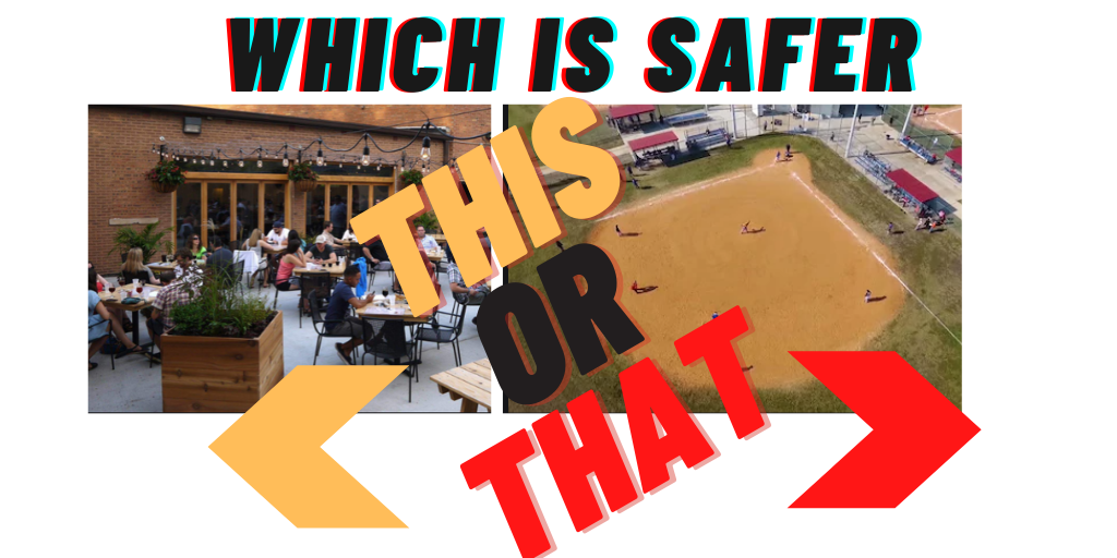 Time for a quick game of Which environment is safer in 2020? This open socially distanced but crowded patio ... or a softball/baseball diamond with detailed return to play being followed . Think hard this is actually a tougher question then it would seem.
<a href="/fordnation/">Doug Ford</a>
<a href="/MacLeodLisa/">Lisa MacLeod</a>