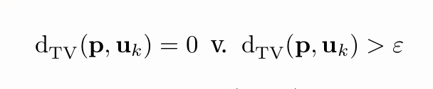 Time for our 4th algorithm! Let's take a break from ℓ₂ as proxy for TV and consider another, very natural thing: the *plugin estimator*. Given n samples from p, we can compute the empirical distribution, call that p̂. Now, recall we want to test the thing below:23/n