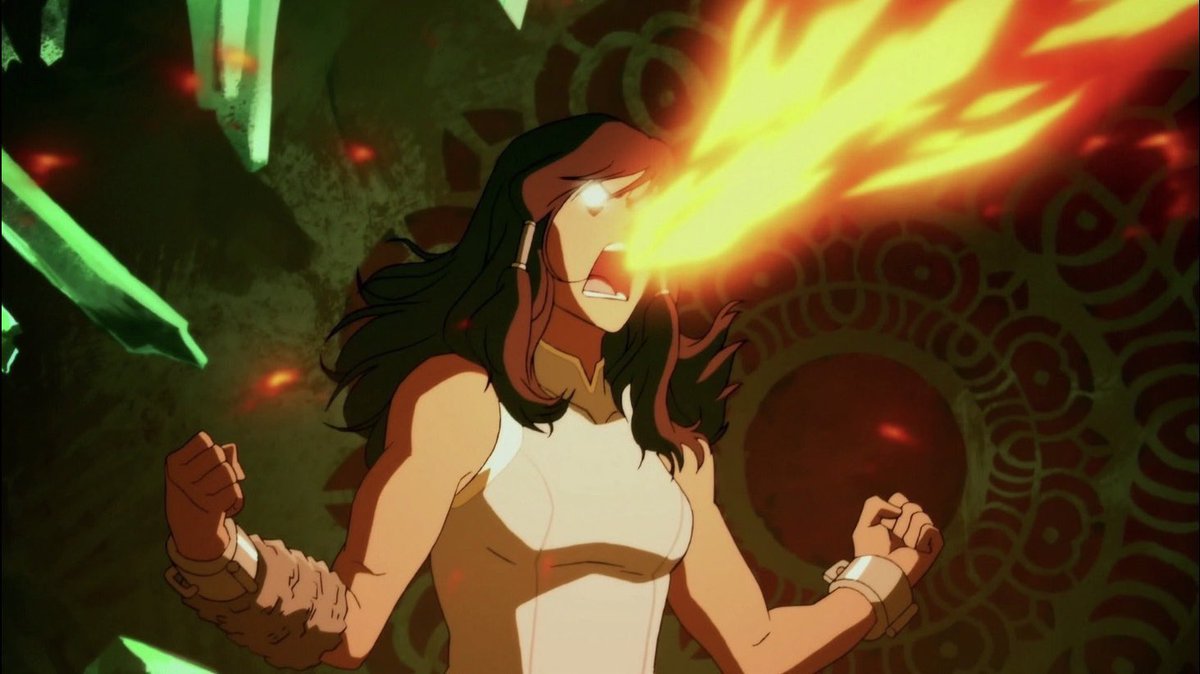 her power in these scenes is entirely her- and yet she still manages to fight zaheer, cut mountains in half and fly through the air while on the brink of death- something that should’ve been impossible. well, not for korra.