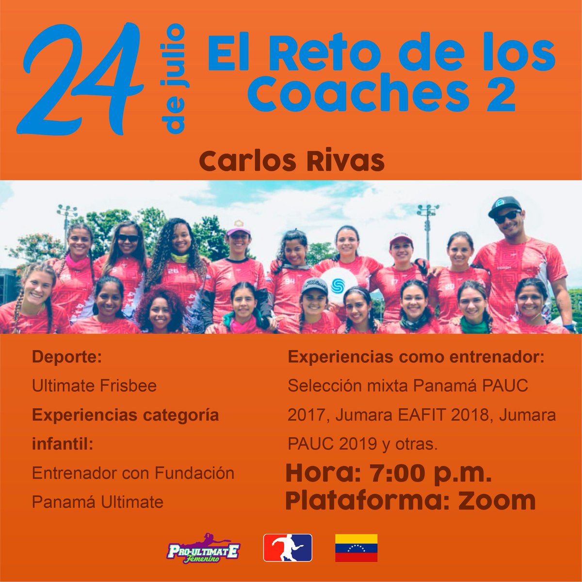 UltimateFemPty's tweet photo. "El Reto de los Coaches - Parte 2" Panelista #3: Carlos Rivas, uno de los coaches más experimentados de Panamá, actualmente jugador del equipo @caribesultimate.

#Ultimate: el deporte que nos une - Versión #Femenina" https://t.co/pu7xNnELnk
