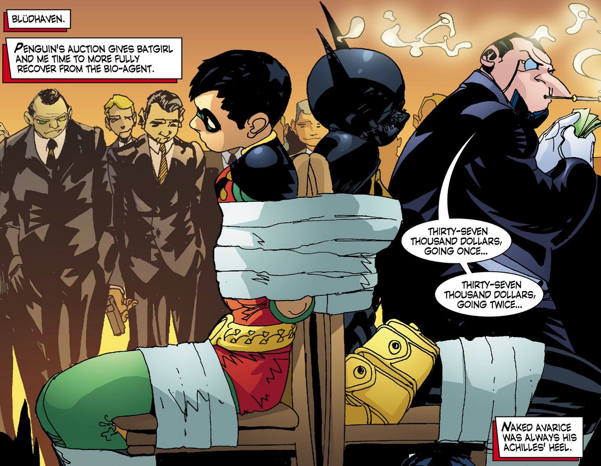 Still, even with our dynamic duo down, Penguin can't help but get his pocket full of more money to profit on who gets to unmask the two while the two recover. Which leads us to this...