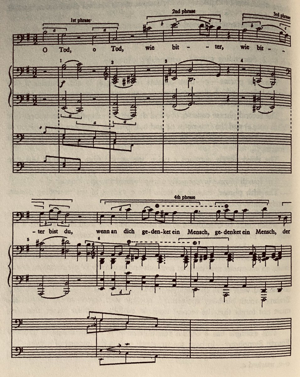 In Brahms, we have a great model of this kind of writing; famously analysed in Schoenberg‘s essay “Brahms the progressive”. Consider this example, consisting of seven phrases of various proportions:28/34