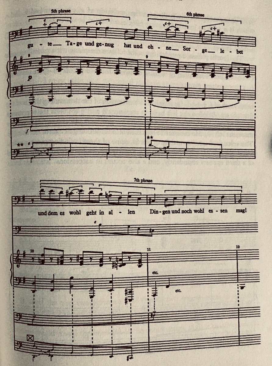 In Brahms, we have a great model of this kind of writing; famously analysed in Schoenberg‘s essay “Brahms the progressive”. Consider this example, consisting of seven phrases of various proportions:28/34