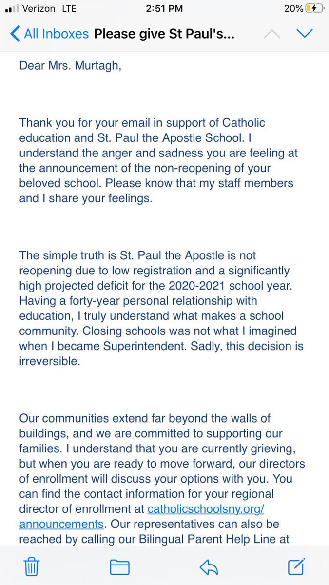 savestpaul's tweet photo. These are emails four different parents, alumni parents, and friends of the school received today from @MichaelDeegan10 . After 71 years of St. Paul’s being around all the Archdiocese can give us is a canned response. We still won’t stop here #savestpauls @CardinalDolan @NY_Arch https://t.co/idmqoEAHL5