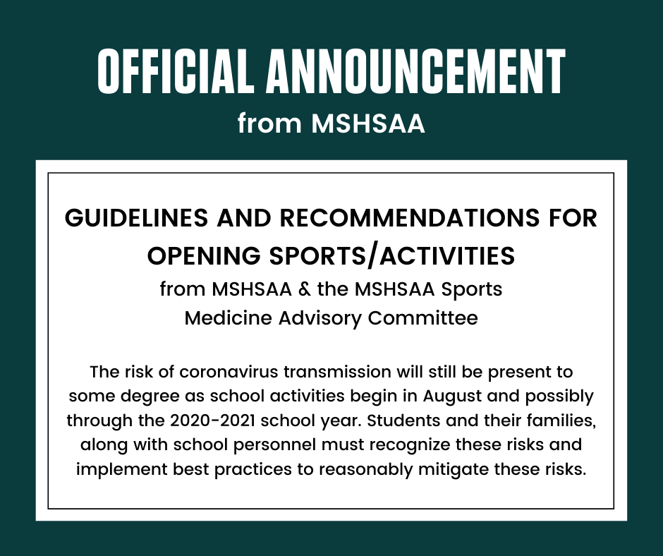 MSHSAAOrg's tweet photo. Yesterday we shared this information with our member schools. This document is offered as guidance on how our association can consider approaching the components of “opening up” sports/activities in preparation for the fall seasons, and beyond. READ HERE: https://t.co/ziERhYqC9G https://t.co/dIsT6qaPtM